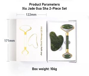 Ensemble de massage facial avec rouleau de jade vert et outils en pierre naturelle Gua Sha en forme de cœur pour le soin du visage et la relaxation - Product Image 6