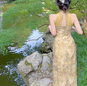 Cheongsam verde para <span class=keywords><strong>mujer</strong></span>, estilo joven, estilo <span class=keywords><strong>tradicional</strong></span> chino, gasa mejorada, vestidos de <span class=keywords><strong>mujer</strong></span> de talla grande, <span class=keywords><strong>qipao</strong></span> para <span class=keywords><strong>mujer</strong></span> - Product Image 6