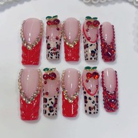 Tacana 10 faux ongles carrés à presser, dégradé cerise, style français séduisant, luxe, haute qualité, couverture complète