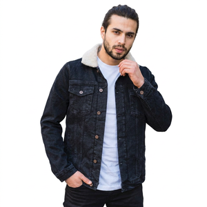 Wholesale Men's Denim <b>Jacket</b> With Fur in <b>Black</b> Denim <b>Jacket</b> <b>Jean</b> <b>Jacket</b> Men Custom Logo 98% Cotton 2% - Product Image 1