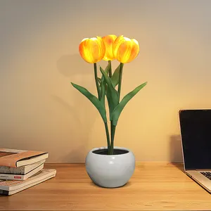 ZUN GUANG Kreative Blumen Tulpe Weiche PU-Keramik Indoor Home Desk Nachttisch LED Tisch lampe