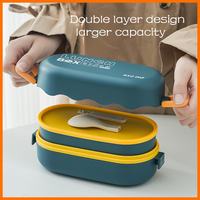 Lonchera Bento de Plástico PP de Grado Alimenticio, Apta para Calentar, con Tapa de Plástico, de Dos Niveles, a Prueba de Fugas, para Niños