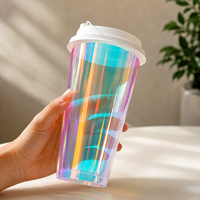 Gobelets à bulles en PP givré personnalisés avec film holographique intérieur, 12oz 16oz 24oz, vaisselle en plastique rigide
