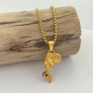 yunnique Skull Pendant <b>Necklace</b> Golden <b>Ruby</b> Inlay Claw Setting Hip Hop Fashion Jewelry - Product Image 4