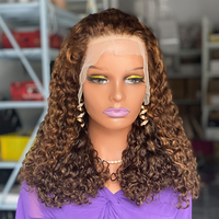 Perruque brésilienne à dentelle frontale HD, longueur aux épaules, avec bandeau, cheveux tissés à la main, mélange de cheveux humains, densité 200%, 30 pouces