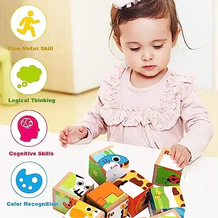 Holz puzzle für Kleinkinder Tier puzzle 3D Holz würfel blocks pielzeug Montessori Lernspiele für Kinder Vorschul spielzeug