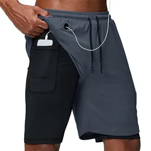 Custom Logo Double Layer 2 In 1 Mens Fitness Sweatshorts Bermuda Pour Homme Deportivas Workout Mens Athletic Shorts