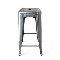 Tabouret de bar en métal argenté brossé, empilable, hauteur comptoir, mobilier de bar commercial et industriel pour bistrot et cuisine