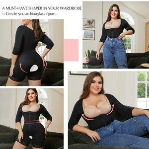 Body Reductor de Mujer de Manga Larga y <span class=keywords><strong>Media</strong></span> Manga Transpirable ODM con Control de Abdomen y Cintura Alta, Abertura en la Entrepierna, de Cuerpo Completo - ¡Venta Caliente! - Product Image 4