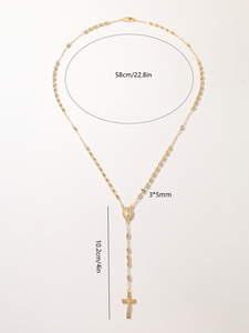 Collares Clásicos de Rosario con Cuentas Doradas de 3*5mm Guadalupe Virgen María Cruz Chapado en Oro de 14k Collar Católico en Forma de <span class=keywords><strong>Y</strong></span> - Product Image 3