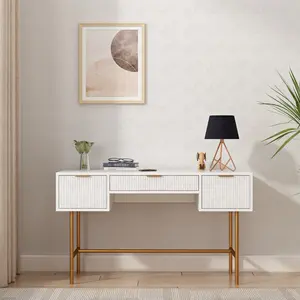 NOVA Modern Metal Frame Light Luxus-Büro tisch Massivholz Wave Board Design Schreibtisch mit Schubladen Weiß Studiert isch Möbel