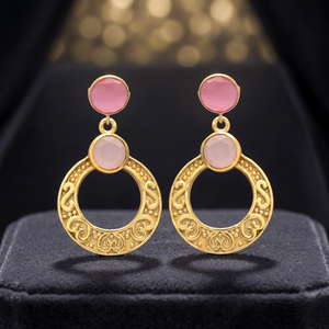 Pendientes de latón hechos a mano con gemas, chapados en rodio, estilo bohemio étnico. - Product Image 2