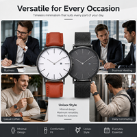Luxuriöse Minimalistische Runde Quarz-Armbanduhr Edelstahl Schlankes Leder-Mesh-Armband Mineralglas Wasserdicht Taucheruhr