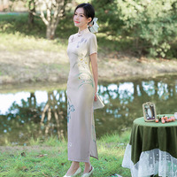 Haute qualité printemps été robe qipao pour grande taille femmes filles mi-longueur brodé cheongsam élégant slim fit robe de banquet