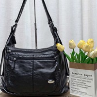 Sac bandoulière multifonction Y2K en PU souple délavé, convertible (à porter à l'épaule, en bandoulière ou sur le dos), grande capacité, fermeture éclair, en polyester