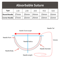 Sutures jetables vétérinaires de haute qualité, fil de suture chirurgical absorbable stérile en PDO (polydioxanone) pour animaux de compagnie avec aiguille