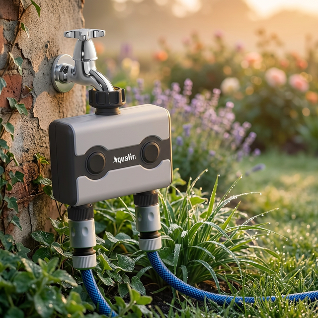 Automatic WiFi Irrigation Timer, 2-Outlet Garden Water Timer with Rain Sensor for Outdoor Hose, Smart Home Faucet Controller