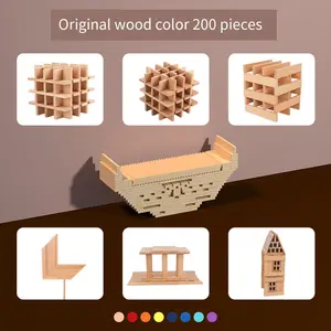COMMIKI 1000 pièces jouet de construction en bois 200 pièces en bois blocs de construction colorés pièce de bloc de bois bricolage artisanat éducatif bloc Photo