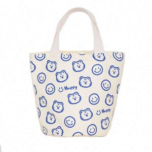 Cartoon Portable Cotton Canvas Lunch Reusable Bento Tote Bag for Women - Product Image 1