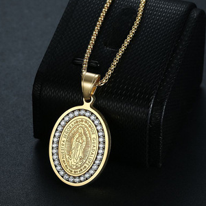 Joyería Cristiana, Cadena de la Virgen María, Regalos Religiosos, Chapado en Oro, 5A CZ, Collar con Colgante Ovalado de la Virgen de Guadalupe para Mujeres y Hombres - Product Image 1