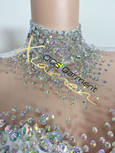 MF ชุดเดรสสั้นคอสูงประดับพลอยเทียมสำหรับผู้หญิงชุดเดรสสั้นแขนยาวเซ็กซี่หรูหราสำหรับงานปาร์ตี้กลางคืนคลับฤดูร้อน - Product Image 3