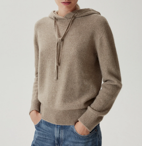 Cropped <strong>Navy</strong> Pullover Inner Mongolia Knit 100% Cashmere Sweaters With <strong>Hoodie</strong> for <strong>Women</strong> - Product Image 4