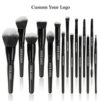 Lot de 15 pinceaux double-embout haut de gamme personnalisables pour fard à paupières, eye-liner et correcteur, en poils synthétiques véganes de haute qualité, manche en bois noir