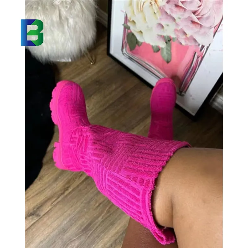 Fashion winter Knit Boots Ladies Candy colors Over Knee Girls Thigh High Shoes towel design women boots