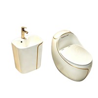 WC monobloc en céramique coloré en forme d'œuf, à siphon, avec abattant à fermeture douce, de luxe léger, à poser au sol, à chasse d'eau à double bouton-poussoir