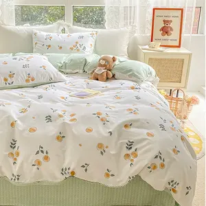Cute hand painted style orange pattern sheets bedding set duvet cover set bedding bed cover