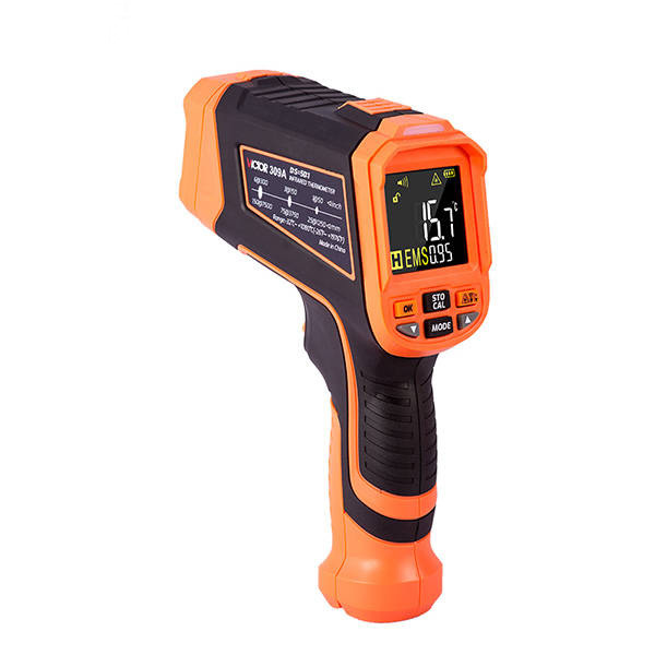 VICTOR 309A Infrared Thermometer with Emissivity Adjustment 50:1 Handheld Meter VA Color Screen