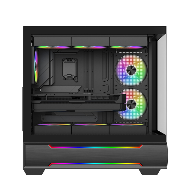 Ruix Double-Sided Tempered Glass RGB LED Lights Rail Panoramic Gaming Mid Tower ATX Case Aluminum Alloy Computer Chassis