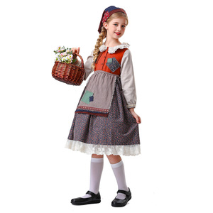 Vestido de sirvienta pastoral para el Día del Niño, falda de encaje con cuello festoneado para niñas, disfraz de niña de las flores - Product Image 4