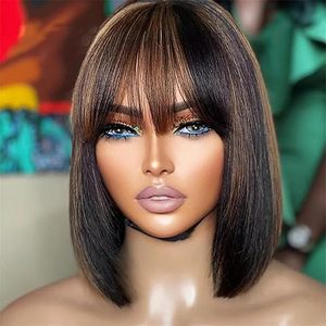 Perruque Bob Courte <span class=keywords><strong>Cheveux</strong></span> Naturels avec <span class=keywords><strong>Frange</strong></span> Mécanique, Base en Soie 3*1, Perruque Lace Noire pour Femme avec <span class=keywords><strong>Frange</strong></span> Droite - Product Image 3
