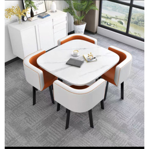 Ensemble Table à Manger Moderne et Luxueux, 1 Table et 4 <span class=keywords><strong>Chaises</strong></span> Métalliques, pour Maison ou Bar, Meubles de Salle à Manger - Product Image 1