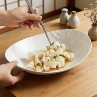 Vaisselle et assiettes écologiques de style nordique avec logo personnalisé, assiette à dîner ovale en céramique blanche pour la maison, l'hôtel, le restaurant