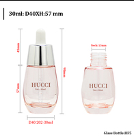 Flacon cosmétique en verre de 30 ml à marque privée, flacon compte-gouttes pour sérum visage et essence avec bouchon argenté électroplaqué