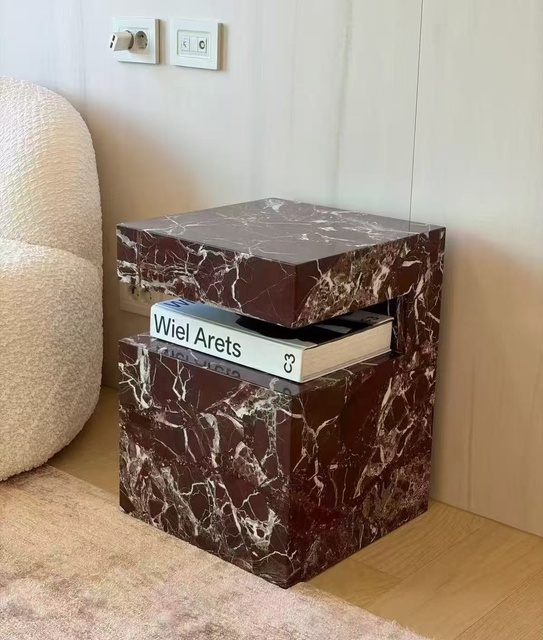 Red Rosso  Rose Rosa Levanto Marble Night Stand Side Table