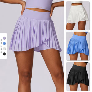 Falda corta elástica de cuatro lados personalizada al por mayor con falda de tenis plisada con forro antideslumbrante - Product Image 2