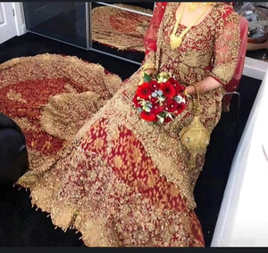 2019 hermoso vestido de novia largo indio/paquistaní Lehenga bordado pesado con rastro elegante e impresionante - Product Image 2