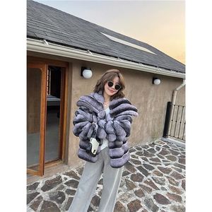 Moda señora cuello de piel de zorro impermeable grueso nuevo abrigo de piel largo chaqueta de invierno de piel con solapa de Chinchilla para mujer - Product Image 6