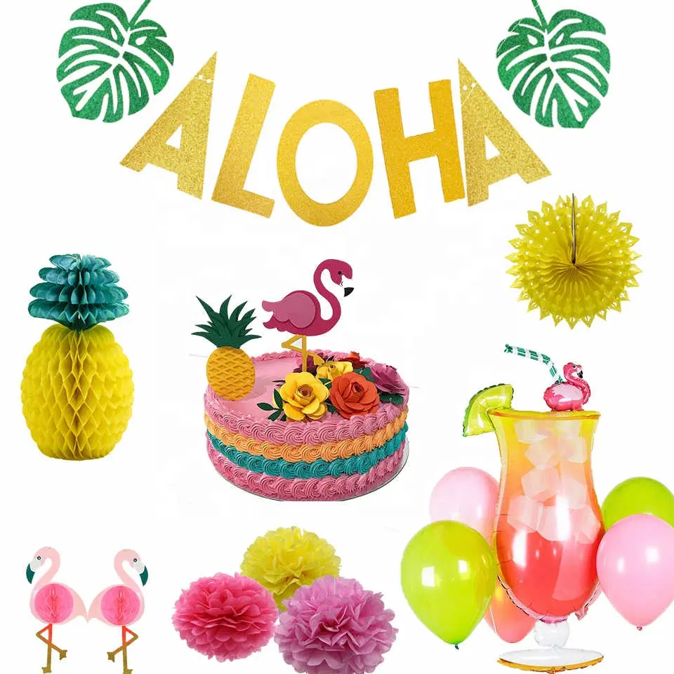 Balão havaiano para decoração de festa, balão de folha de abacaxi com flamingo e tartaruga, festa na praia, verão
