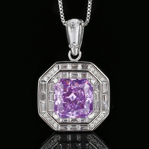 Trendy Eco-friendly Copper <b>Iced</b> <b>Out</b> Purple Cubic Zirconia Jewelry Set 10*10mm High Carbon Diamond Necklace Ring for Casual Wear - Product Image 3