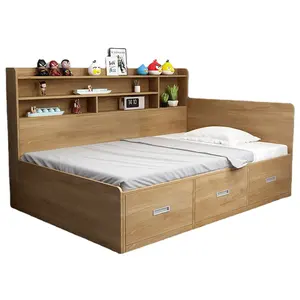 Cama de tatuagem moderna e simples, cama pequena com estante para livros, cabeceira, caixa de cabeceira, armazenamento duplo, cama infantil