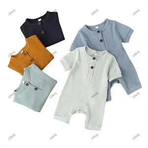 Summer newborn 100% pure cotton rib knit short sleeve baby one piece pajamas brother set