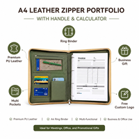 Porte-documents A4 en cuir avec fermeture éclair, poignée, classeur à anneaux, calculatrice, sac de rangement pour documents professionnels en PU ciré de qualité supérieure, avec logo personnalisé