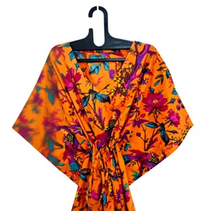 Indian Handmade Cotton Boho <b>Kaftan</b> Bird Print Quick Dry <b>Beach</b> Cover up Comfortable Regular Fit Summer Dress for Women - Product Image 1