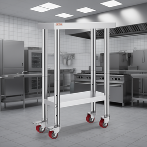 Vevor <b>Stainless</b> <b>Steel</b> <b>Work</b> <b>Table</b> 24 X 12 X 32 Inch 4 Casters Heavy Duty Commercial Kitchen Prep <b>Table</b> Polished Finish - Product Image 2