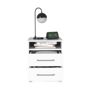 Eter Nightstand <b>White</b> Two Drawers Storage <b>Side</b> <b>Table</b> Bedroom Furniture - Product Image 4