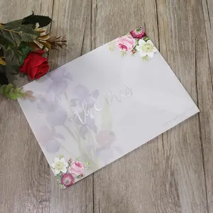 Grosir kustom dicetak pola perak Foil Vellum amplop bunga indah buatan tangan Logo Vellum upacara pernikahan amplop